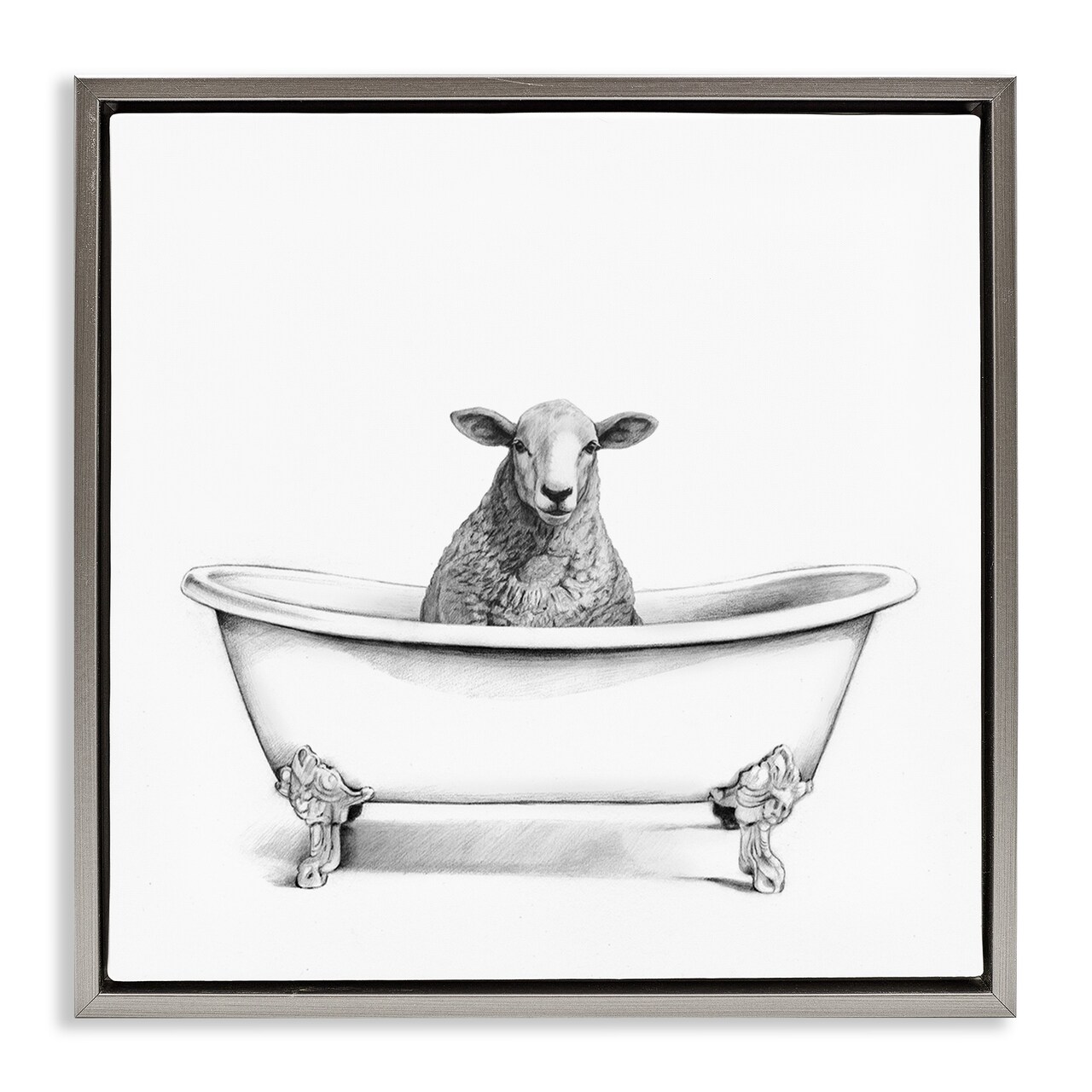 Stupell Industries Sheep in Bathtub Sketch Framed Floater Canvas Wall Art